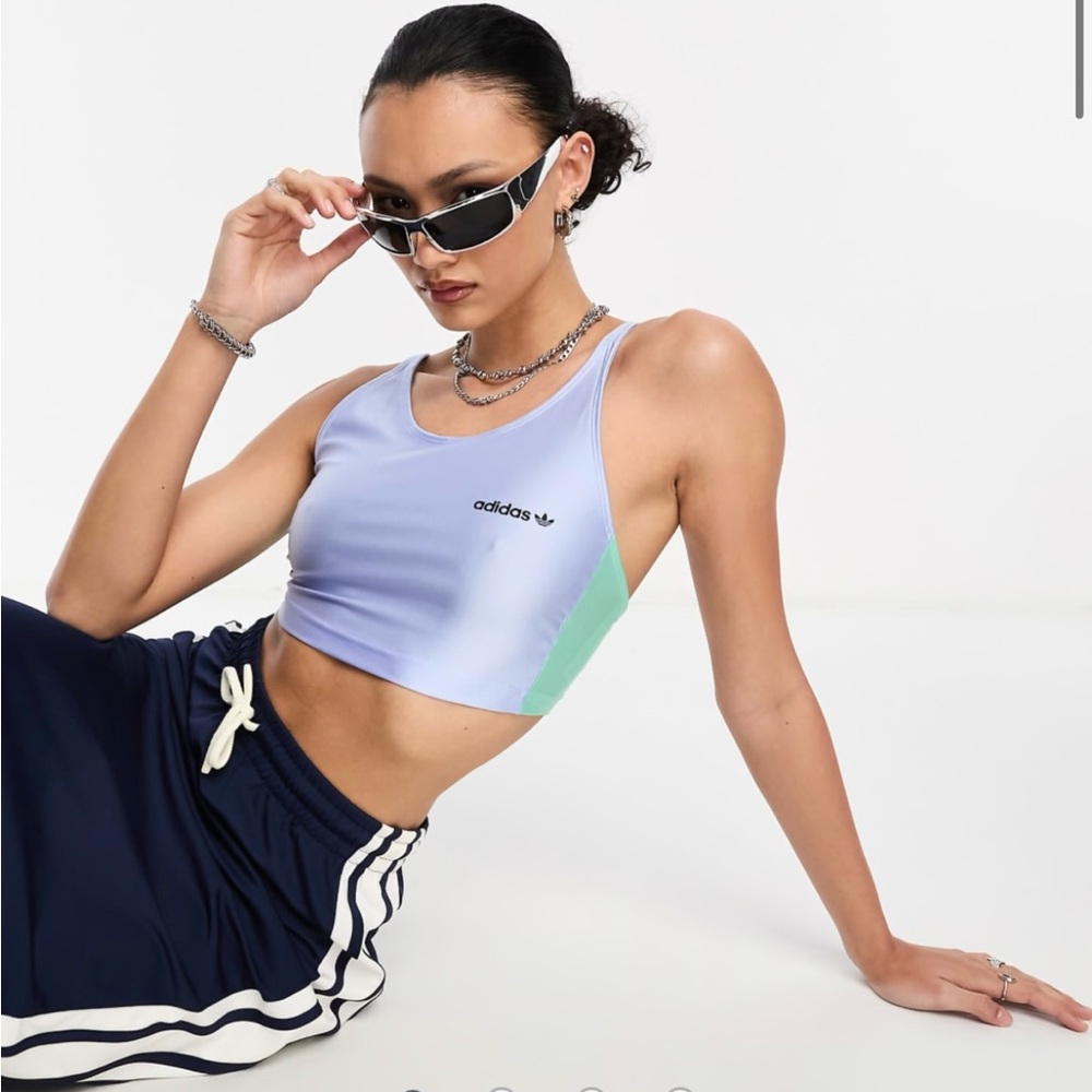 Adidas High Shine Crop Top / Bra, Baby Blue NWT Size Sm-XL